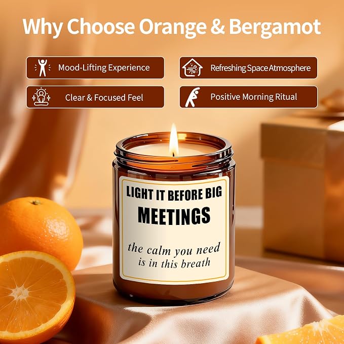 Coworker Candle Gifts for Women Men - Sweet Orange Aromatherapy Candle for Energy Focus - 7oz Soy Wax Candles Gifts for Friend - Light It Before Tired - Orange Stress Relief Gift for Office