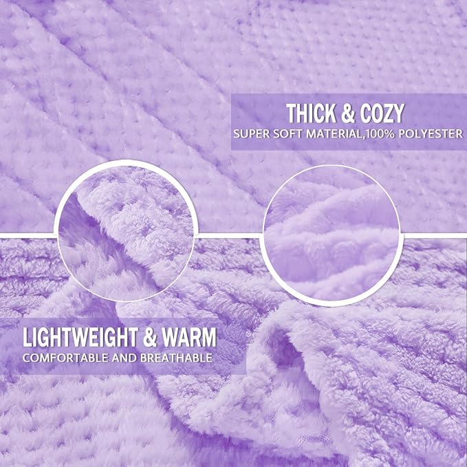 Exclusivo Mezcla Large Waffle Fleece Throw Blanket for Couch, Light Purple | Lightweight Soft Blanket for Sofa, Bed, Living Room, Plush Fluffy Throw for Home Decor, Travel, All Season, 50x70 Inches