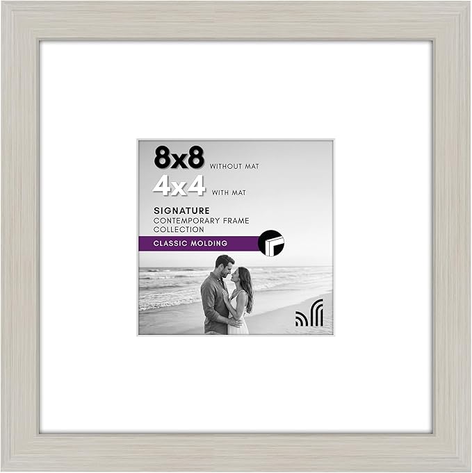 Americanflat 8x8 Picture Frame with Shatter-Resistant Glass - Use as 4x4 Frame with Mat or Display 8x8 Photo Without Mat - Signature Collection - Square Frames for Tabletop and Wall - Light Wood | Shatter-resistant glass, wall or tabletop display with ...