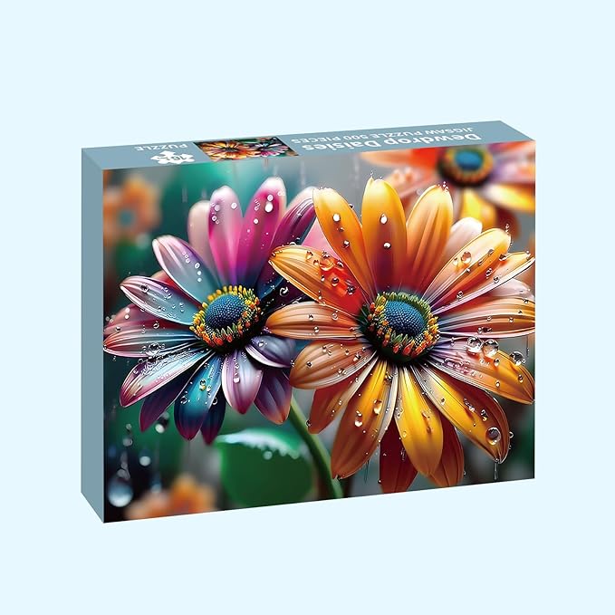500 Piece Puzzles for Adults, Flowers Jigsaw Puzzles 500 Pieces - Dewdrop Daisies, Impossible Puzzle for Home Decor, Finished Size 20.47 * 14.96”, with 1:1 Poster, Letter on The Back