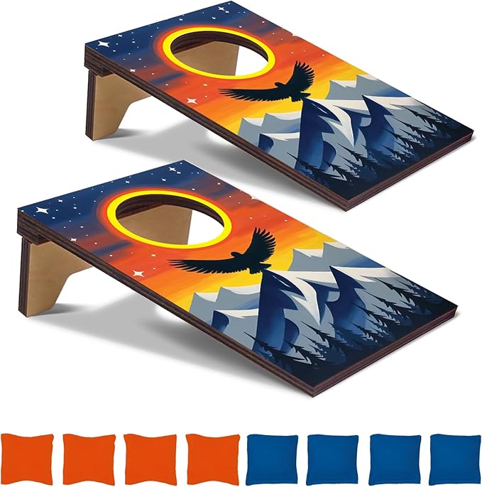 2PCS Mini Tabletop Cornhole Boards, 4.7" W x 7.7" L Wooden Desktop Toss Game with 8 Bean Bags, Portable Game Set for Travel Home