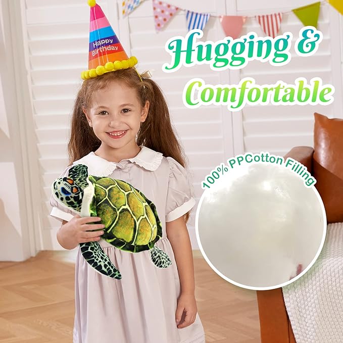 Athoinsu Realistic Stuffed Animal Sea Turtle Soft Plush Toy Ocean Life Tortoise Throw Pillow Birthday Plushie Gifts for Toddler Kids Boys and Girls, 18'' (Green)