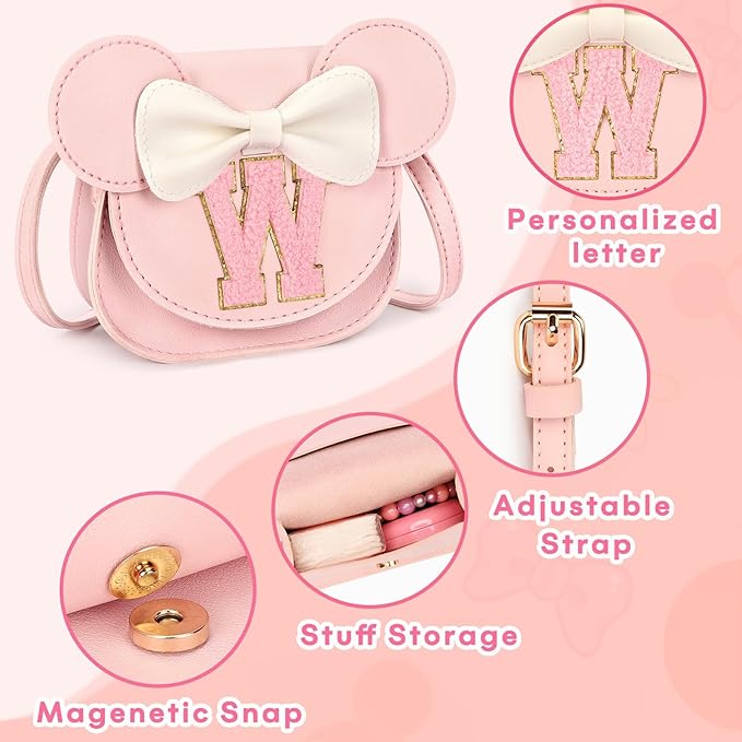 mibasies Toddler Purse Girl Gifts: Girls Birthday Gifts for 3-8 - Toys for Ages 2-4 Girls Mouse Ears Purse, Pink, Letter W