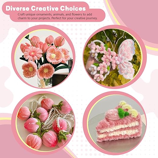 Pipe Cleaners Craft 300PCS 3 Colors Pastel Pink Pipe Cleaners Bulk 30CM Limpia Pipas para Manualidades Fuzzy Wire Chenille Stems for Arts Crafts and Creative DIY Projects Decorations