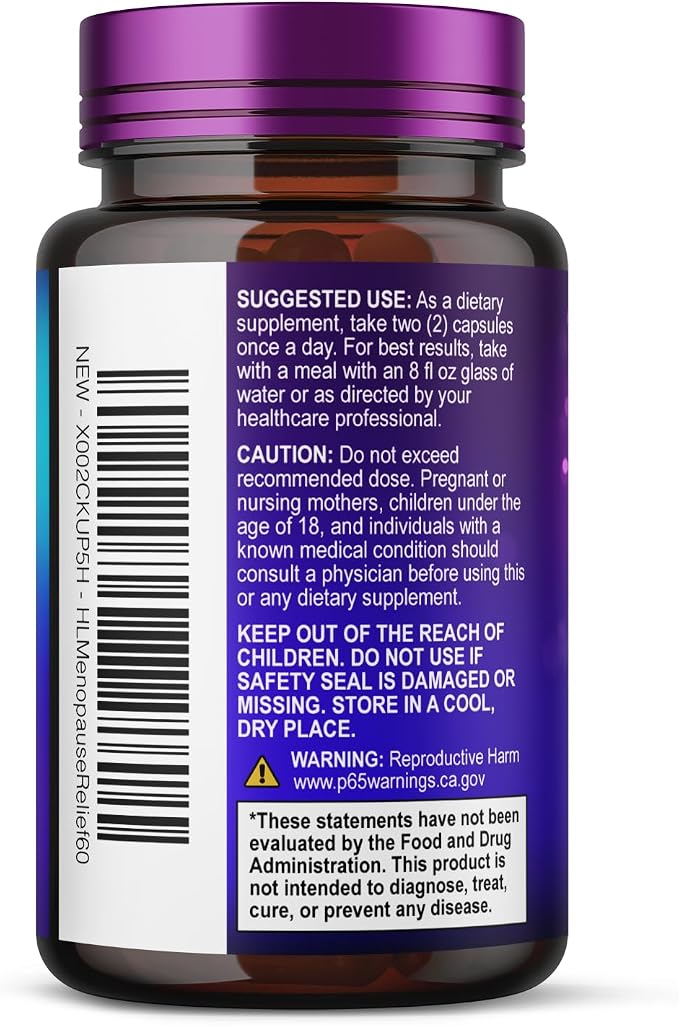 Menopause Supplements for Women - Complete Hot Flash Night Sweats & Menopause Relief Pills, Probiotics with Dong Quai & Black Cohosh for Vaginal, Digestive Support - 60 Capsules