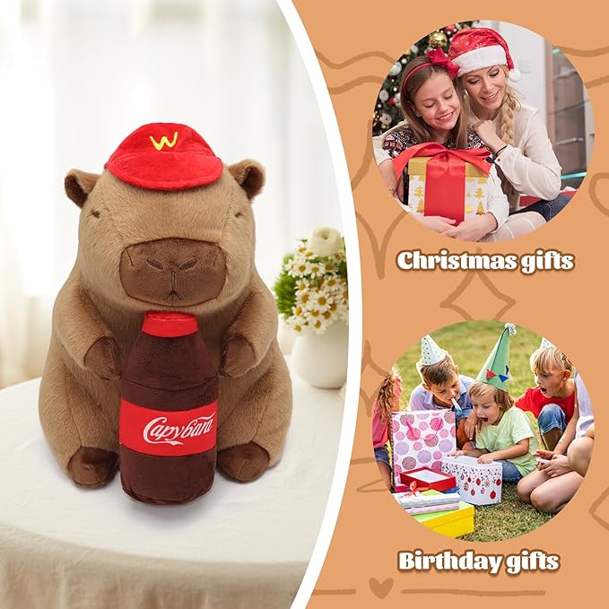 Drink Capybara Plush 9.5inch, Cute Capybara Stuffed Animal Giant Capibara Plushies Pillow Toy Gifts for Boys Girls Kids