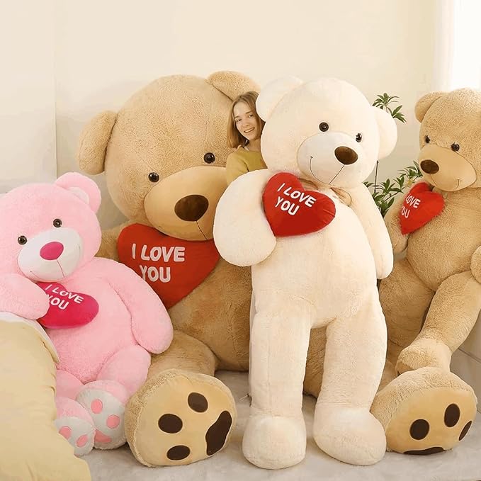 Red Heart Giant Teddy Bear 6ft, Big Teddy Bear Stuffed Animals with Embroidered I Love You for Girlfriend Christmas Birthday, Huge Valentines Teddy Bear Gifts (Pink, 72 inches)