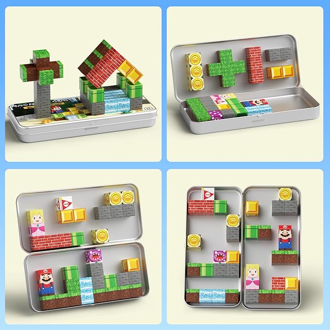 Mini Magnetic Blocks STEM Toys for Kids Ages 3-8, 35PCS Travel Building Set with Magnetic Storage Tin Box, Educational Construction Toys for Toddlers, Preschool Learning Birthday Gift for Boys & Girls