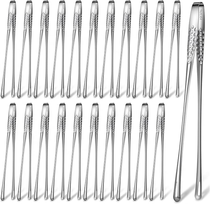 24 Pcs 11 Inches Stainless Steel Korean BBQ Grill Tongs Japanese Barbecue Tongs for Cooking Portable Kitchenware Home Outdoor Steak Salad Food