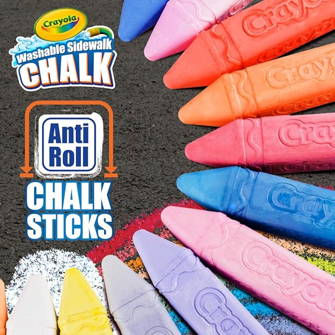 Crayola Washable Outdoor Sidewalk Chalk Collection (130ct), Bulk Anti-Roll Chalk Sticks for Kids, Outdoor Toys & Activities for Kids, Gifts, Ages 4, 5, 6