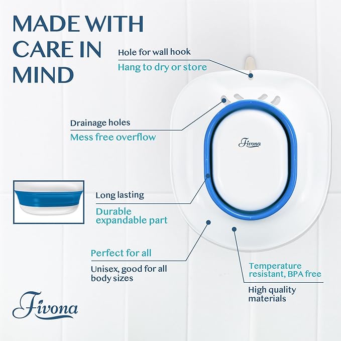 Fivona Sitz Bath for Toilet Seat with Massage Hand Flusher and Storage Bag; Postpartum Care and Hemorrhoid Treatment; BPA Free V Steam Kit; Perfect for Perineal Soak and Portable Bidet