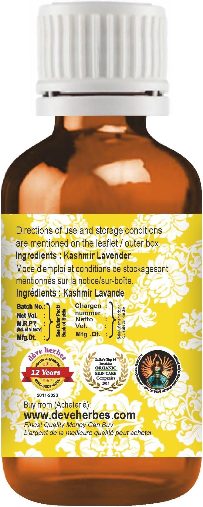 dève herbes Kashmir Lavender Essential Oil (Lavandula angustifolia) Pure | Non-Sticky | Non-Greasy | Lightweight | Men & Women | All Skin Types | Steam Distilled 5ml (0.16 oz)