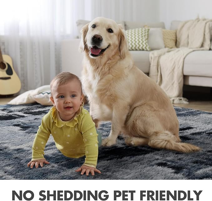 9x12 Ft Extra Large Shag Rugs for Living Room, Ultra Soft Fluffy Furry Area Rugs for Bedroom Indoor Floor, Aesthetic Carpet for Kids Home Decor (Blue)