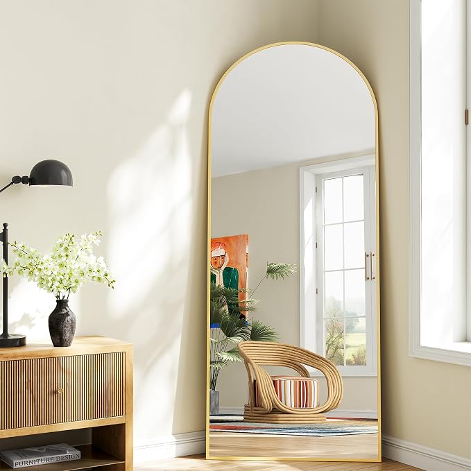 Mirror Full Length, 28"x71" Large Arched Floor Full Length Mirror with Stand, Room Decor Big Full Body Floor Mirror with HD Tempered Glass Aluminum Frame for Bedroom Living Room, Gold