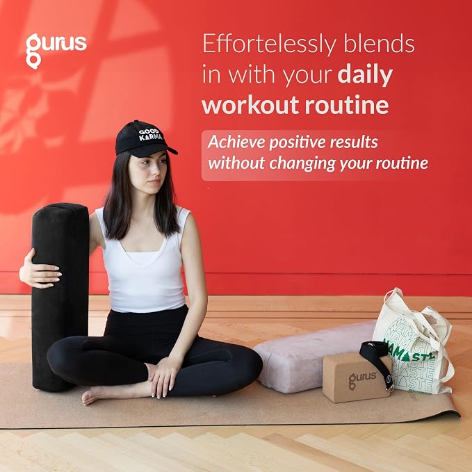 Gurus Super Soft & Firm Yoga Bolster Pillow - Lightweight, Easy to Carry with Handles - Rectangular, Machine Washable Cover