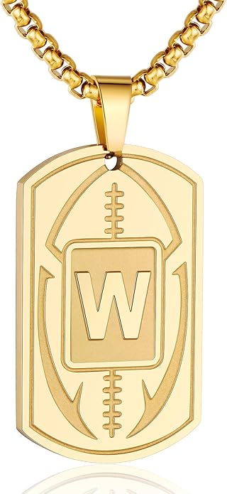 Initial A-Z Dog Tag Necklace for Men - Football Charm Pendant, Stainless Steel Chain 22+2 Inches, Personalized Sports Athletes Jewelry Gift