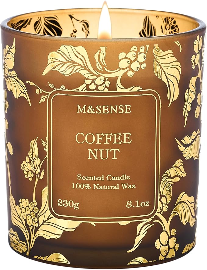 M&SENSE Coffee Nut Soy Candle, 7.8oz Gilded Glass, Coffee Lover Gift | 42H Slow Burn, Non-Toxic, Cozy Relax Calm, Warmer Safe, Reusable Jar, Sensitivity-Safe