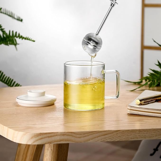 Long Handle Tea Ball, One Handed Pressing Operation, Easy to Use, 2Pcs | Fine Mesh Holes, Plastic Handle with Stainless Steel Ball, No Tea Residue, For Cup and Teapot, Tea Lover Gift