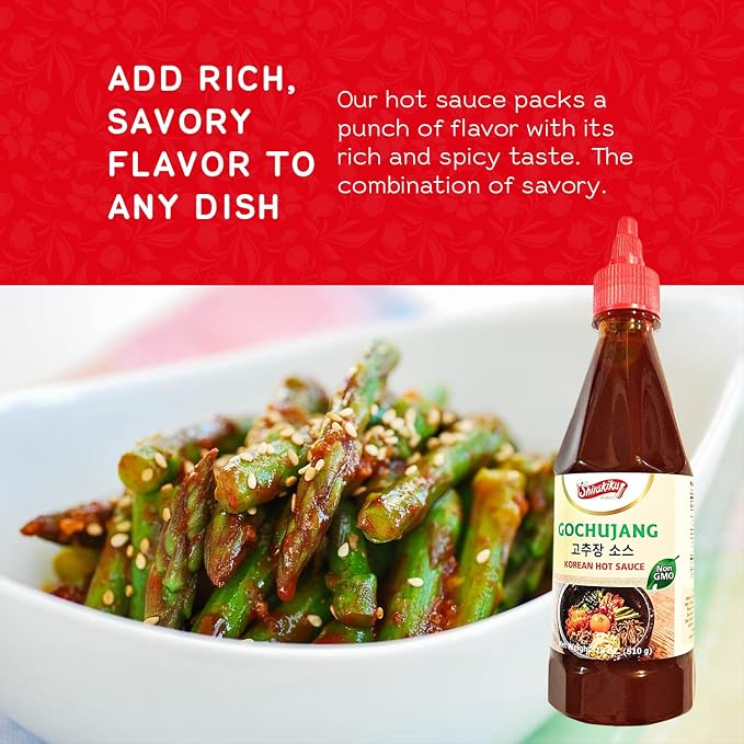 Shirakiku Gochujang Hot Sauce | Korean Non-GMO With Soybean, Tapioca Syrup Base and Salt | Perfect for Authentic Asian Cuisine | Convenient Squeezable Bottle with Twist Cap 18 oz