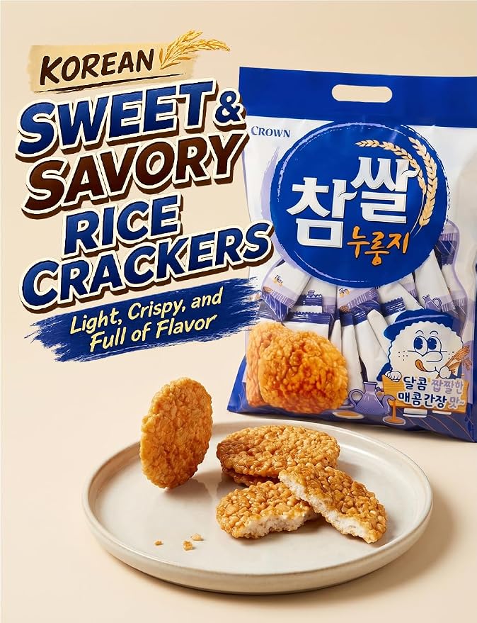 Chamssal Korean Sweet and Savory Rice Crackers 216G / 7.6 oz - Individually Wrapped Baked Rice Snacks - Authentic Korean K-Snack