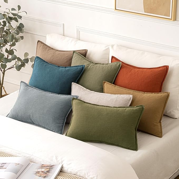 MIULEE Decorative Linen Pillow Covers 18x18 Inch Burnt Orange | Boho Farmhouse Fall Autumn Couch Throw Pillows for Bed, Pack of 2 Accent Modern Pillowcases, Sofa Livingroom Home Decor