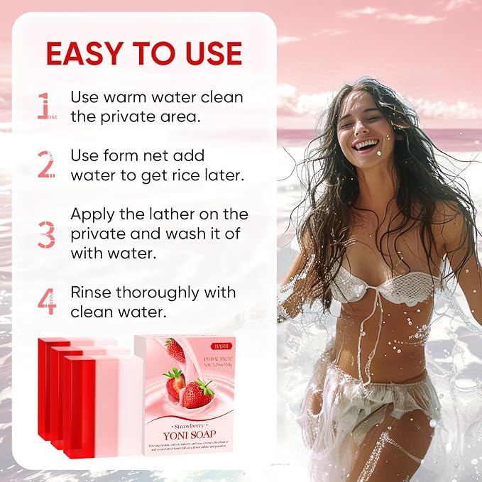 3 Pack Yoni Soap Bars for Women, Feminine Cleansing Bar Soap for Daily Freshness & Gentle Care, Vaginal Care Soap with pH Balance Inspired Formula, Eliminates Odor, Handmade Strawberry Body Soap