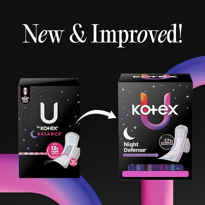 Kotex Ultra Thin Overnight Pads with Wings, Heavy Absorbency, 36 Count (Packaging May Vary)