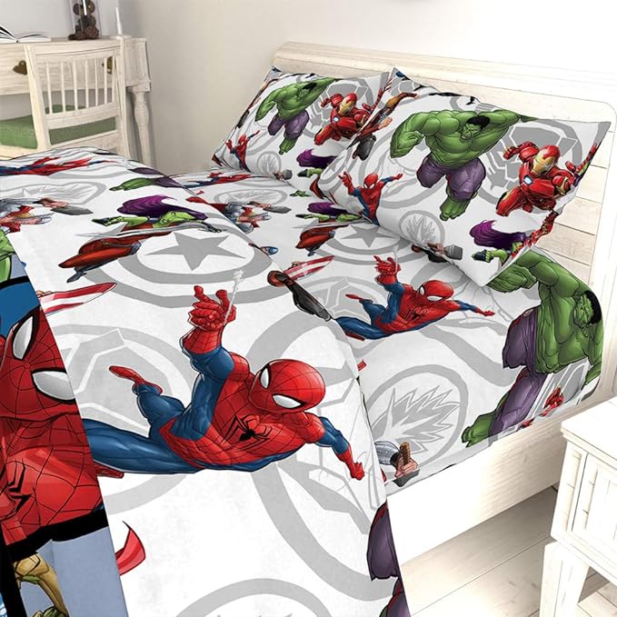 Jay Franco Kids Sheet Set with Fitted, Flat Sheets & Pillow Cover - Ultra-Soft Bedding with Pillowcase for Room Decor, Multi - Avengers, 4 Piece Full