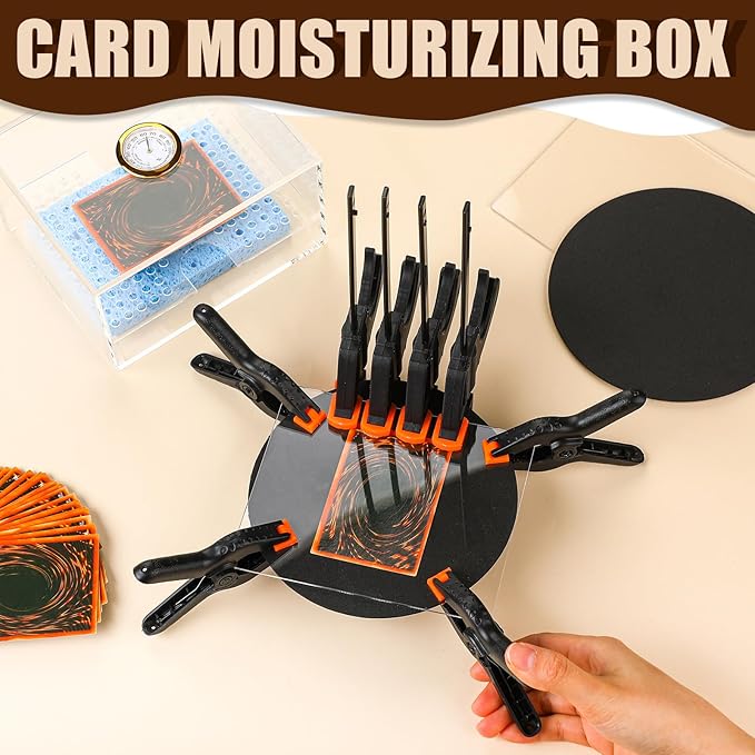 Didaey Card Flattening Kit Trading Card Flattening Tool Accessory Kit Included 1 Moisturizing Box 2 Acrylic Plates 4 Vices 4 Clamps 2 Indent Mats for Fix Bent Cards(Clear,Acrylic)