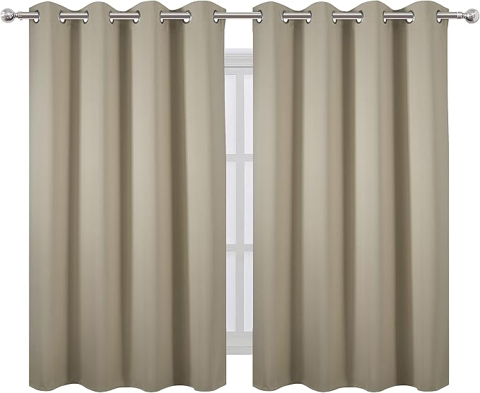 LEMOMO Blackout Curtains 52 x 45 inch/Beige Curtains Set of 2 Panels/Thermal Insulated Room Darkening Bedroom Curtains