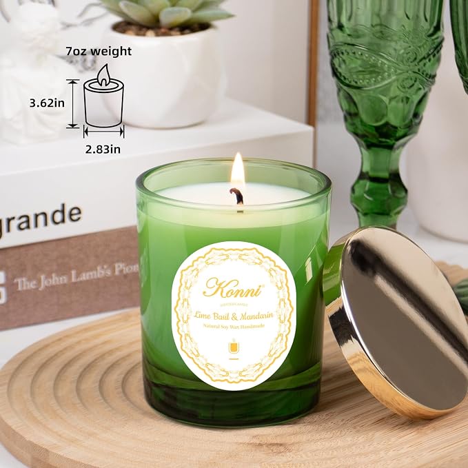 KONNI Scented Candles, Soy Candles, Aromatherapy Candle, Lime Basil & Mandarin Scented Candle for Men Women, Soy Wax Candle, 7.05oz, Ideal for Creating Relaxing Ambience & Holiday Gifting