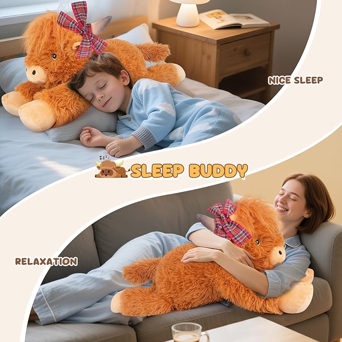 Giant Highland Cow Stuffed Animal 30", Jumbo Soft Giant Stuffed Animals, Highland Cow Plush Toys for Stress Relief & Sleep Aid, Huge Cuddly Cute Plushies Gift for Kids Adults