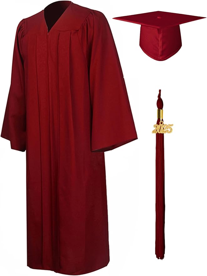 GraduationMall Matte Graduation Gown Cap Tassel Set 2025 for High School and Bachelor