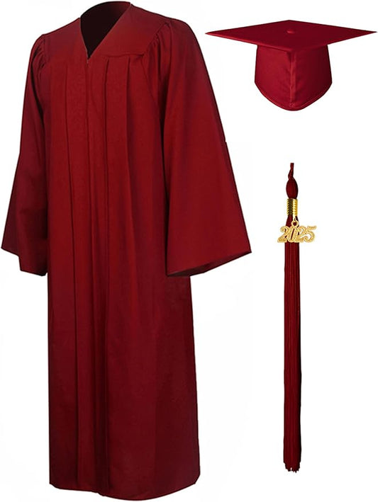 GraduationMall Matte Graduation Gown Cap Tassel Set 2025 for High School and Bachelor