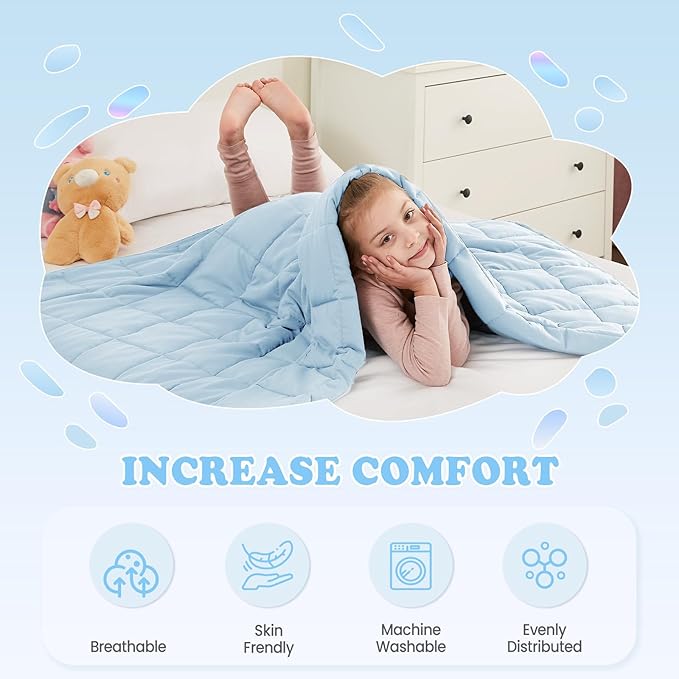 Weighted Blanket - 5 lbs Lightblue Heavy Blanket - Small Size Breathable Lap Blanket(36"x48", 5 lbs)