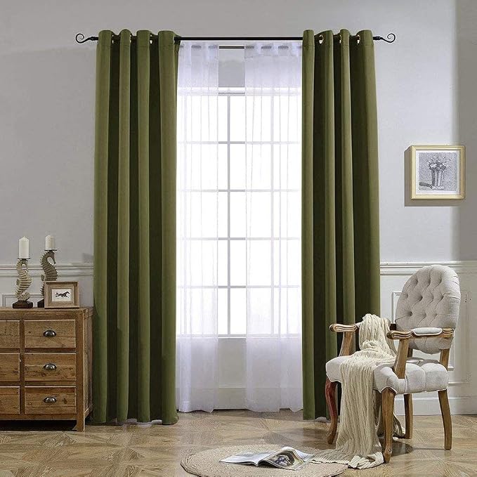 NICETOWN Blackout Curtains for Living Room - Functional Blackout Curtains/Panels for Bedroom, Window Decoration, Privacy Assured (Set of 2, 52 x 95 inches in Olive Green)