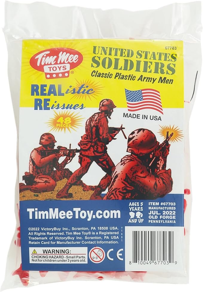 TimMee Plastic Army Men - Red 48pc Toy Soldier Figures - Made in USA