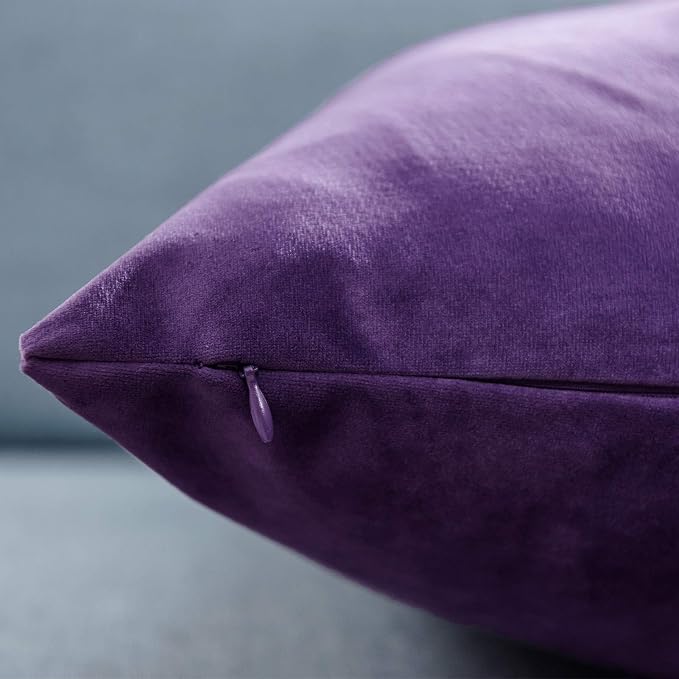 JUSPURBET 16x16 Decorative Velvet Throw Pillow Covers Cases Set of 2,Purple | Modern Soft Cushion Covers with Hidden Zipper for Couch Sofa Bed Living Room Bedroom Home Decor