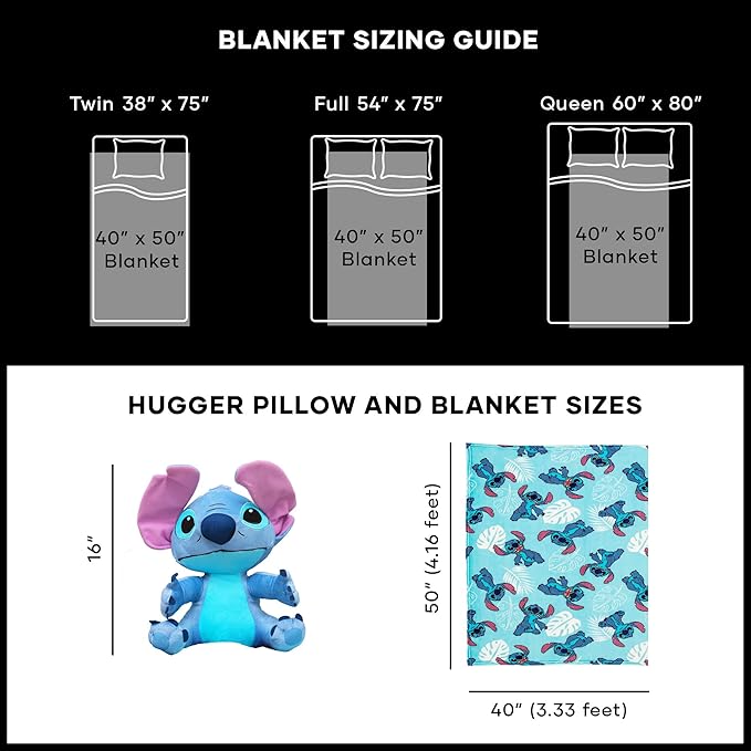 Northwest Lilo & Stitch Classic Palms Character Hugger Pillow & Silk Touch Throw Blanket Set, 40" x 50"