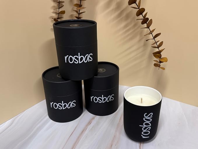 rosbas Lavender Soy Wax Candle - 8 oz in Ceramic Jar - Boxed - Clean Burning for Relaxation and Sleep - Black - Made in USA