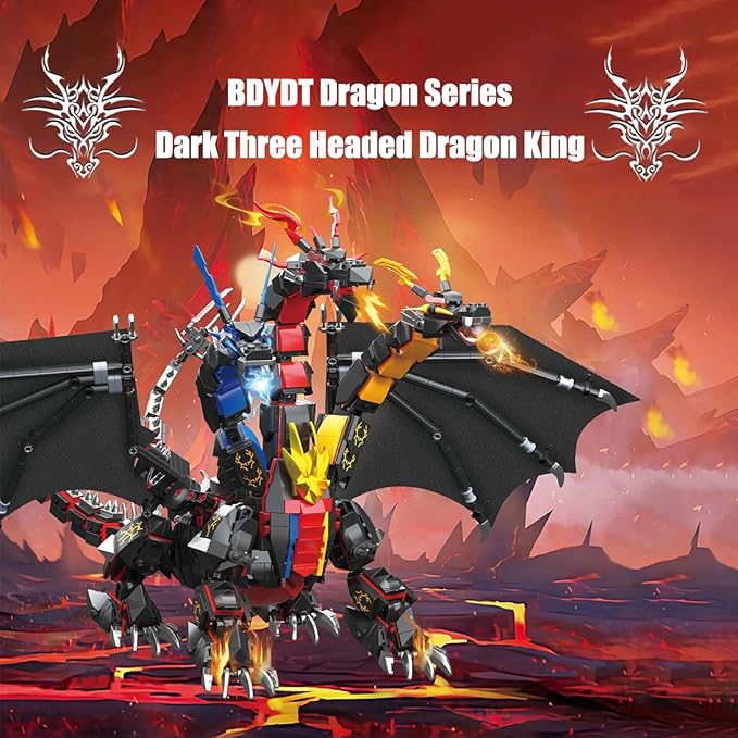 Dragon Series Dark Three Headed Dragon King Building Blocks Set （1400PCS）-Building Set Model Toys Gifts for Kid and Adult，Interesting Gifts for Dragon Enthusiasts