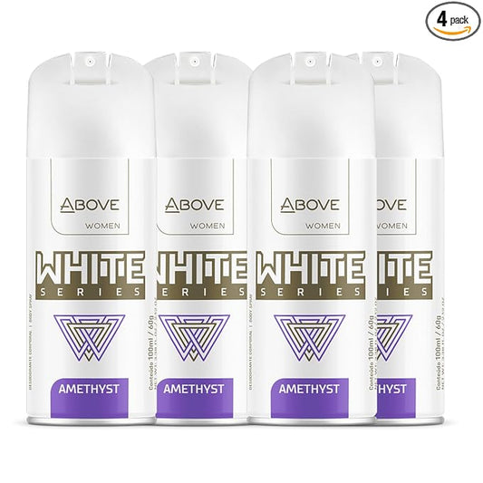ABOVE White Series Body Spray, Amethyst, 4 pcs - Deodorant Spray - Masks Perspiration Odors - Long-Lasting Dry Spray - Paraben-Free - Cruelty-Free 2.12 oz each