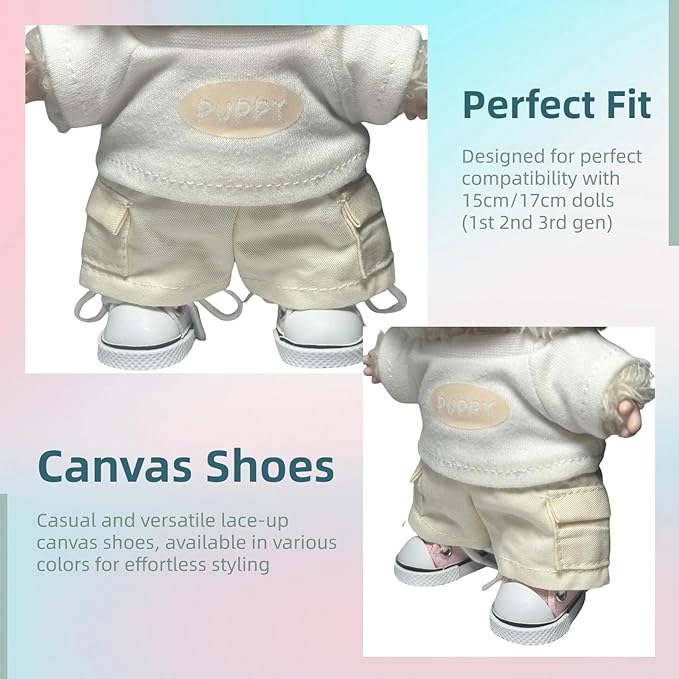 2 Pairs 17cm Doll Shoes, Lace-Up Canvas Sneakers Mini Shoes for 17cm Dolls, Fingerboard Shoes, Mini Finger Shoes, Clothing Accessory for 6.7in Dolls (Pink & White)