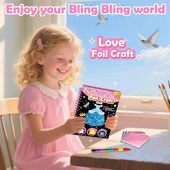 FUNNYB&G Foil Art Crafts for Kids Ages 4-8: Valentines Crafts for Kids 2026,Birthday Gift for Girls,Art and Crafts Supplies,Party Favors,Creative Toys for Girls Boys 4 5 6 7 8 9 Years Old(Dress Up)