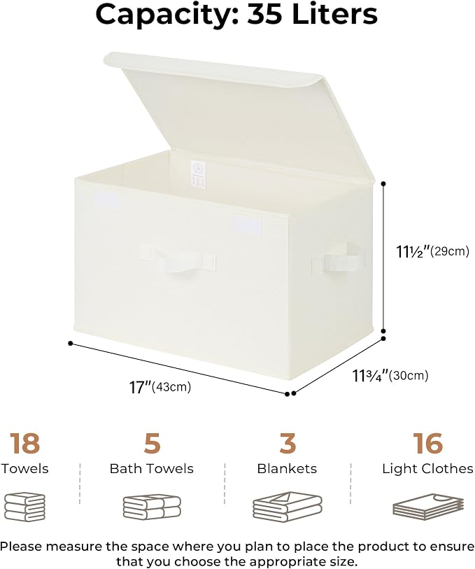 GRANNY SAYS Memory Keepsake Storage Box, Fabric Storage Bins with Lids | Flip-Top Lid, Collapsible, Stackable, 3 Handles, Ideal for Closet Clothes Blanket Toys, Large, Ivory White, 2-Pack