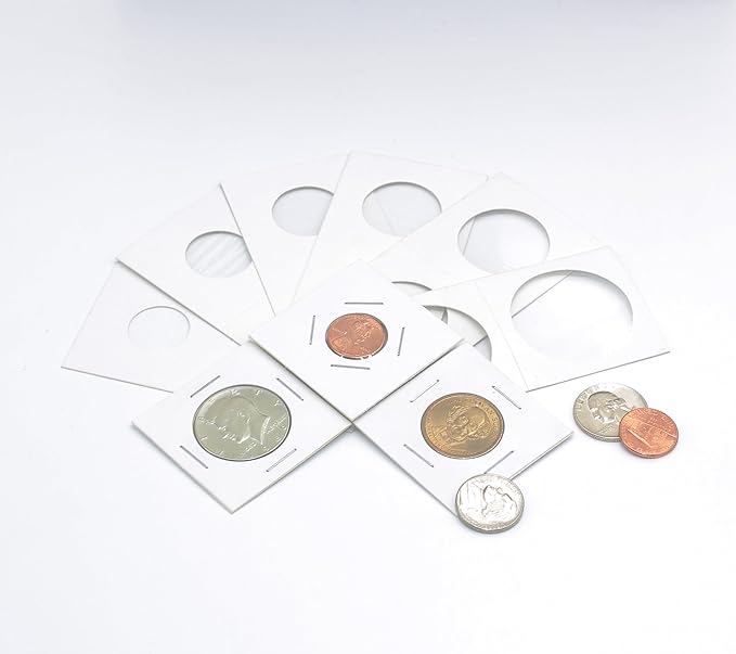 Boen 600PCS Coin Flips in 6 Sizes Cardboard Coin Holders for Colletors 2x2 inch Coin Cardboard Coin Flips for Coin Collection (Coin Flips 6-600pcs)