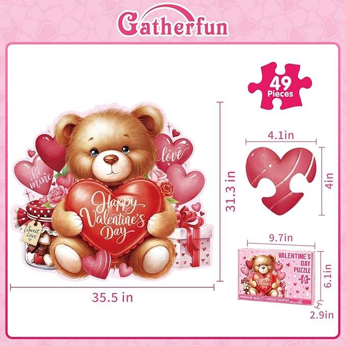 Valentines Day Puzzles with 49 Large Pieces - Happy Valentine's Day Shaped Floor Puzzle for Party Decorations, Gifts, and Classroom Activities