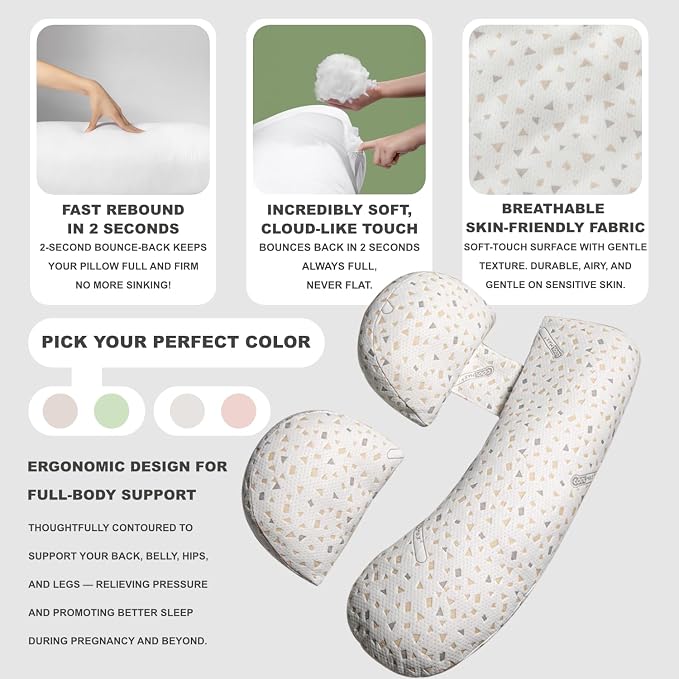Pregnancy Pillow for Women - Full Body Maternity Pillow for Back & Hip Support, Removable Soft Cover for Side Sleeper Comfort
