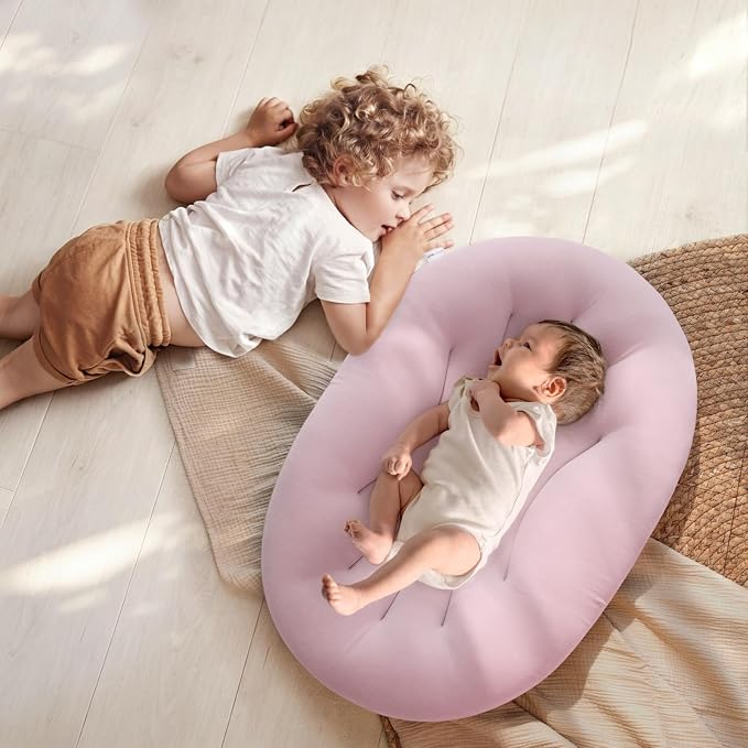 Baby Lounger for Newborn: Portable & Lightweight Pillow for Tummy Time Playtime & Diaper Changes - Skin-Friendly & Breathable for 0-12 Month Supervised Use
