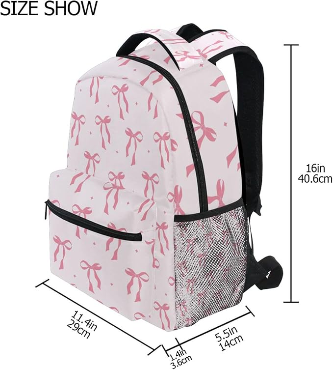 Cute Pink Ribbon Bow Boys Girls Kids School Backpacks Bookbag, Elementary School Bag Travel Backpack Daypack